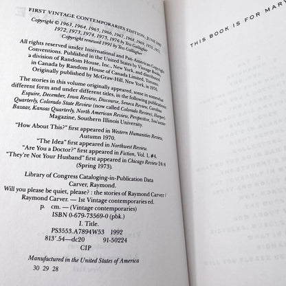 Will You Please Be Quiet, Please? Stories by Raymond Carver [TRADE PAPERBACK] 2002 • Vintage Contemporaries