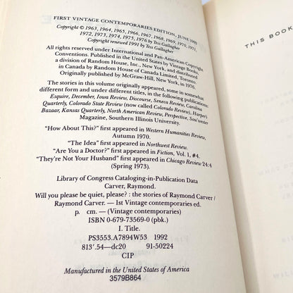 Will You Please Be Quiet, Please? Stories by Raymond Carver [TRADE PAPERBACK] 1992 • Vintage Contemporaries