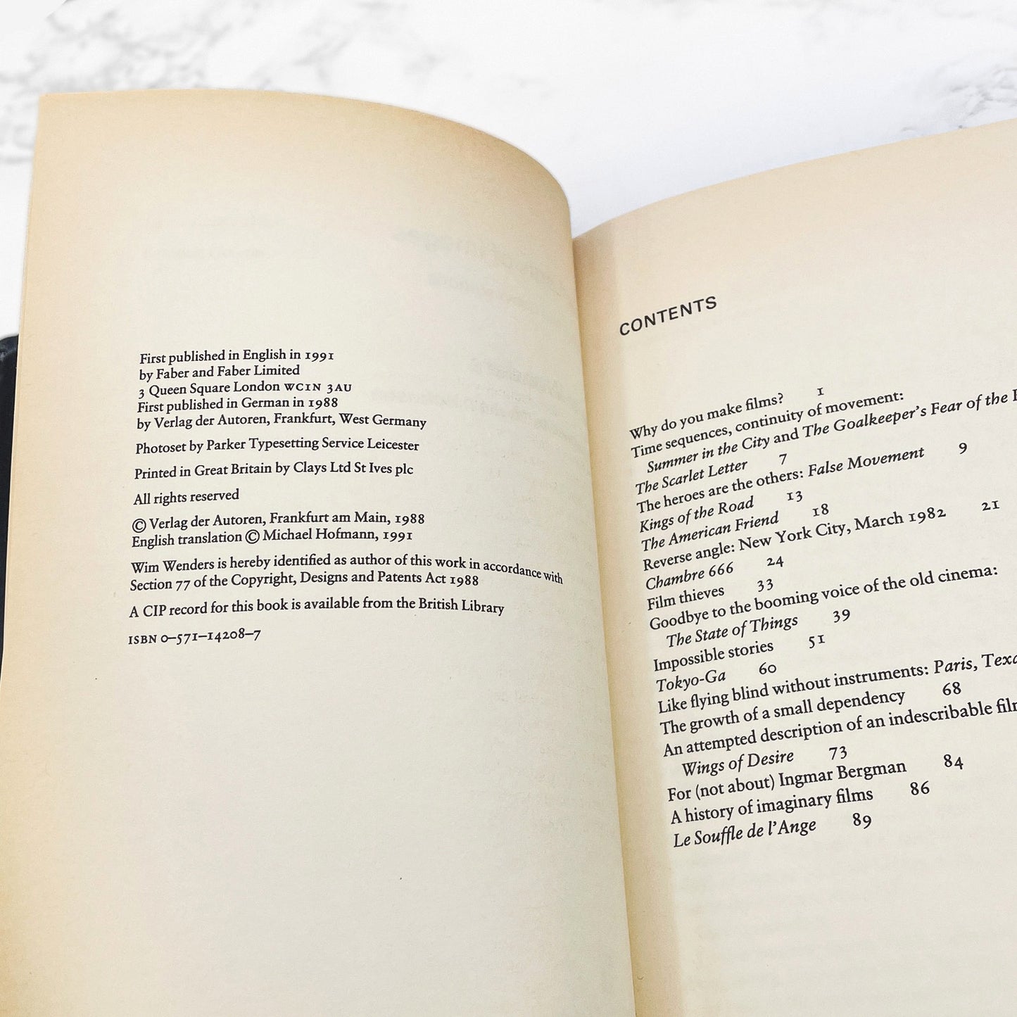 The Logic of Images: Essays & Conversations by Wim Wenders [U.K. FIRST EDITION] 1991 • Faber & Faber Film