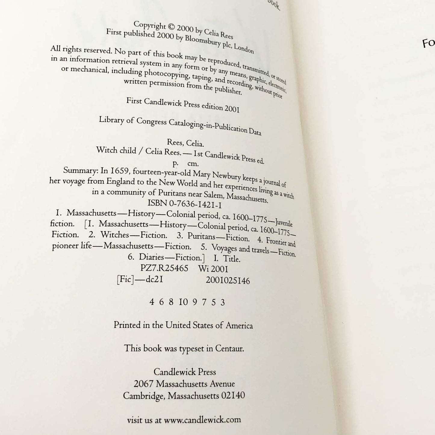 Witch Child by Celia Rees [U.S. FIRST EDITION] 2001 • Candlewick Press