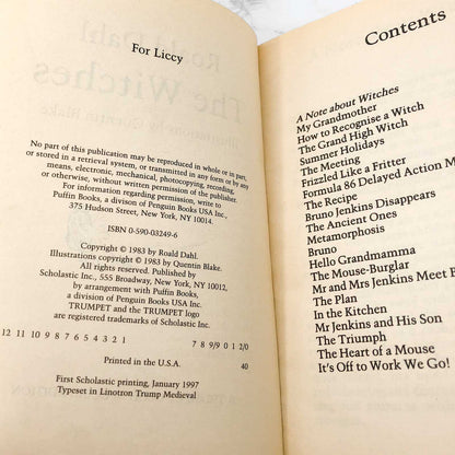 The Witches by Roald Dahl [TRADE PAPERBACK] 1997 • Scholastic Trumpet Club