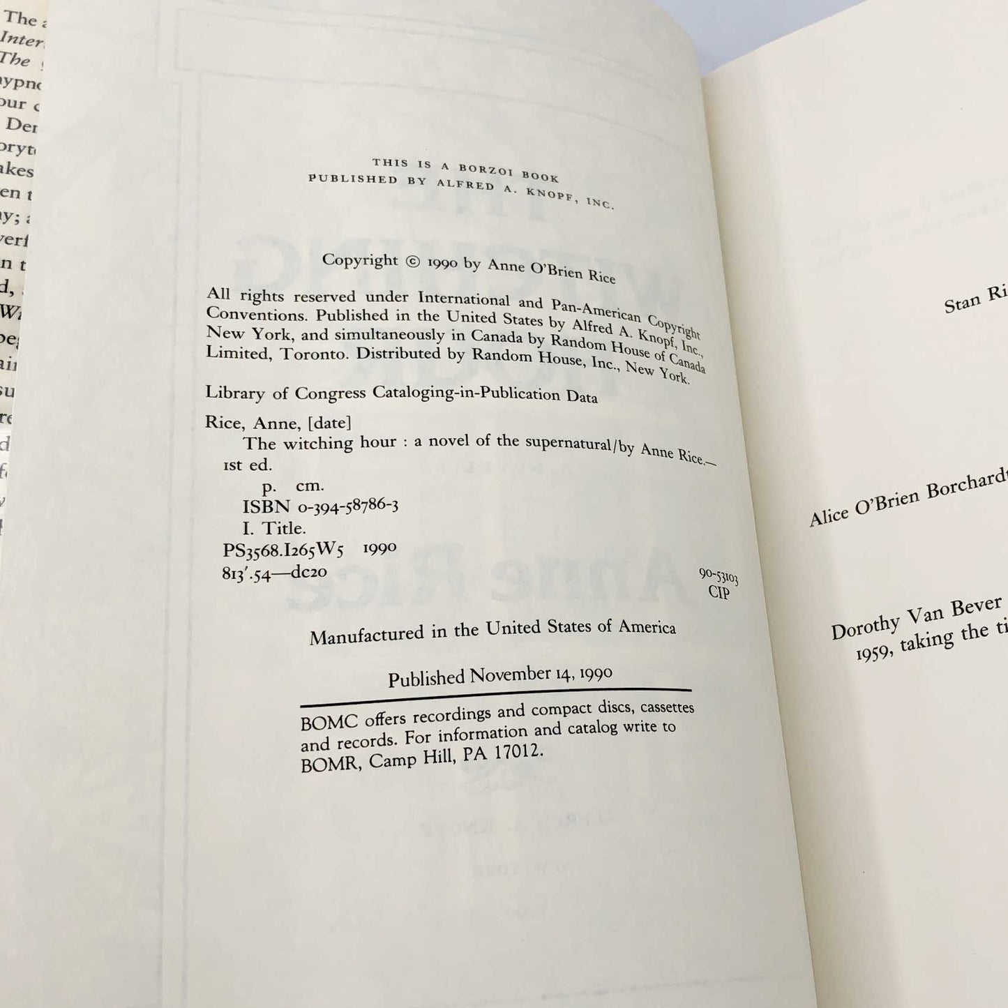The Witching Hour by Anne Rice [1990 HARDCOVER] BCE • Ballantine • Mayfair Witches #1