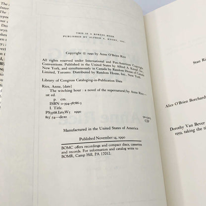 The Witching Hour by Anne Rice [1990 HARDCOVER] BCE • Ballantine • Mayfair Witches #1