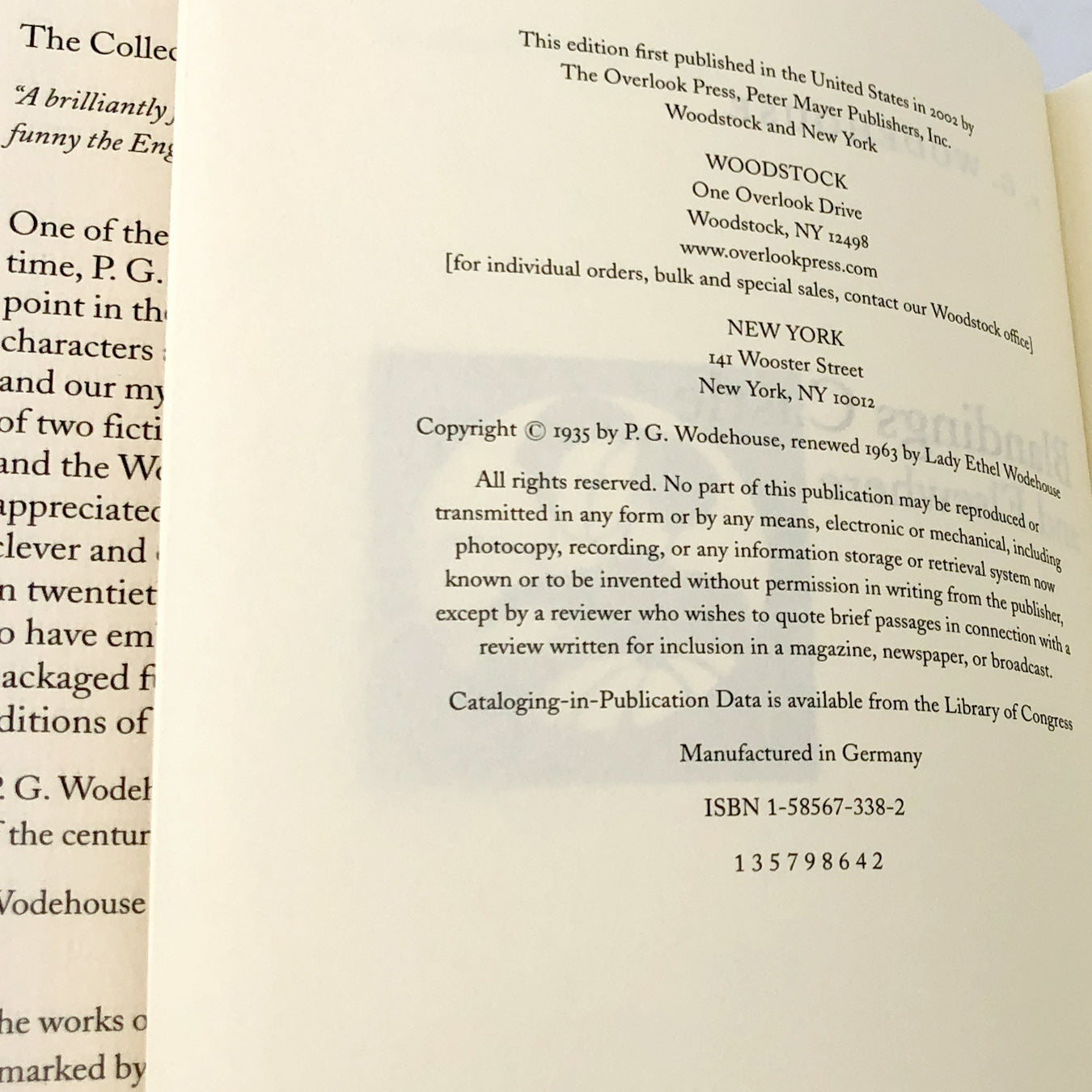 Blandings Castle and Elsewhere by P.G. Wodehouse [DELUXE HARDCOVER RE-ISSUE] 2002 • The Overlook Press