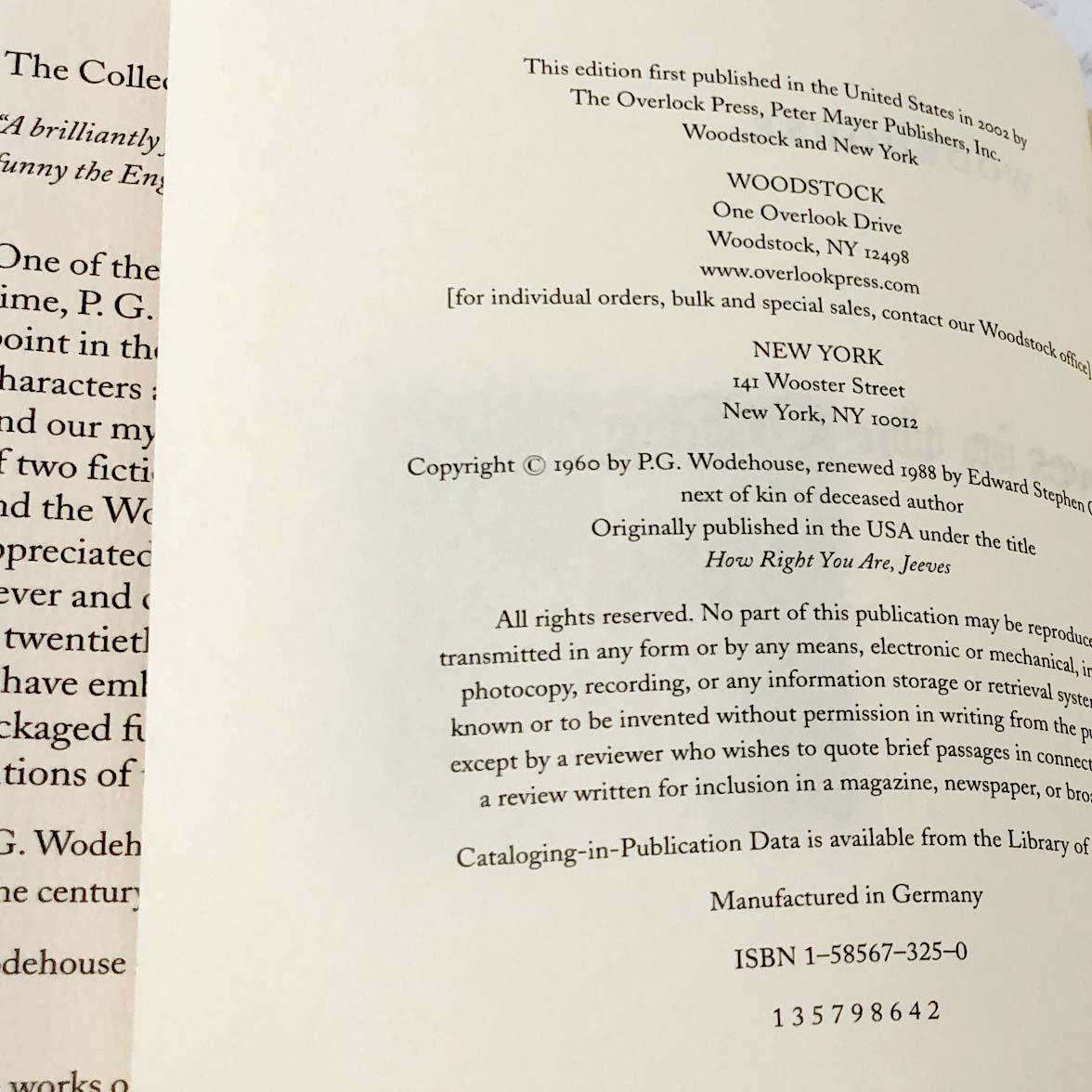 Jeeves in the Offing by P.G. Wodehouse [DELUXE HARDCOVER RE-ISSUE] 2002 • The Overlook Press