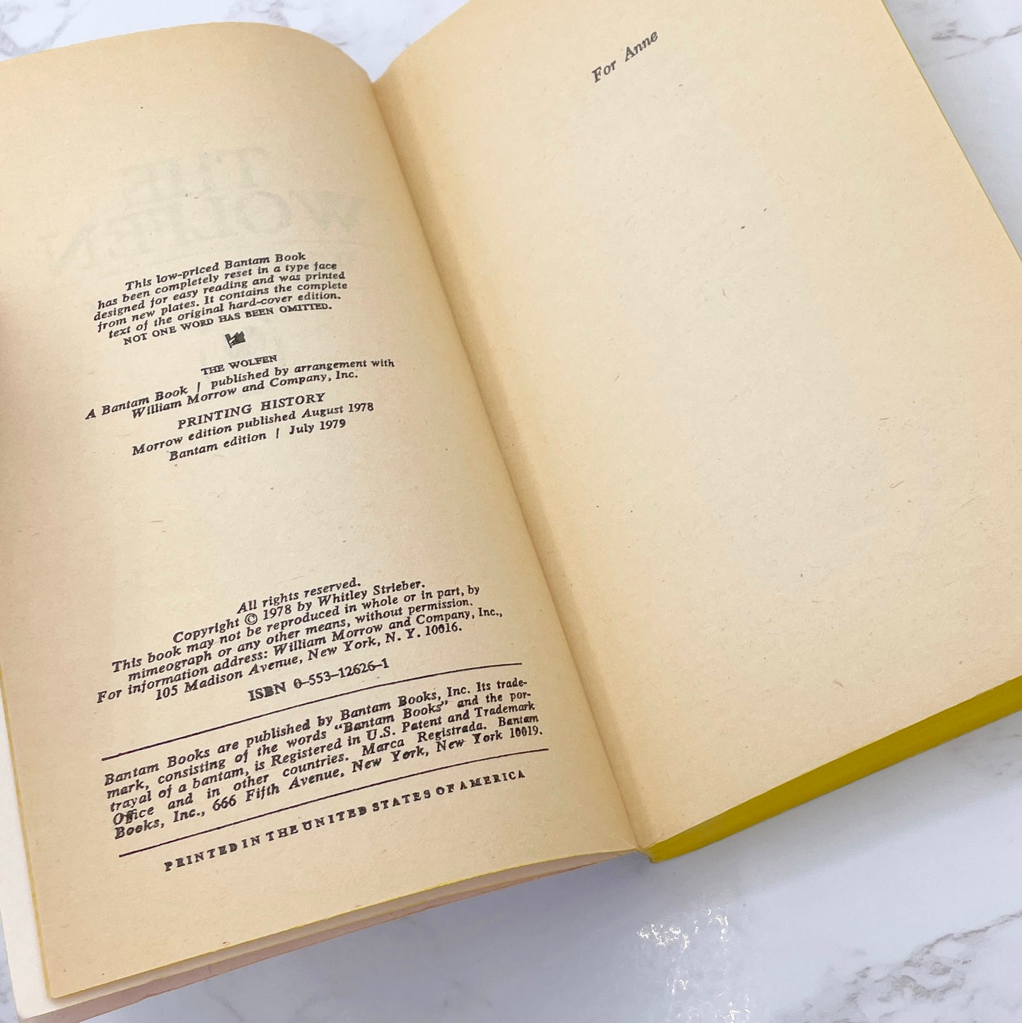 The Wolfen by Whitley Strieber [FIRST PAPERBACK PRINTING] 1979 • Bantam