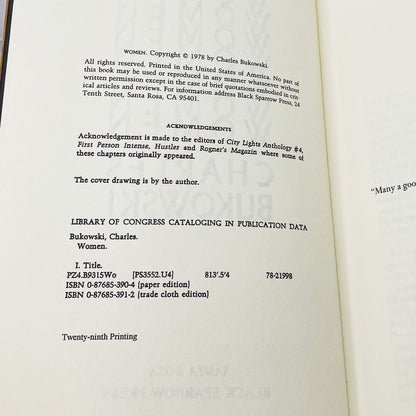 Women by Charles Bukowski [FIRST EDITION PAPERBACK] 29th Print • Black Sparrow Press