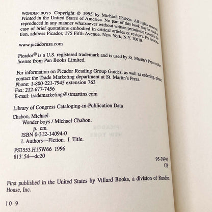 Wonder Boys by Michael Chabon [FIRST PAPERBACK EDITION] 1996 • Picador