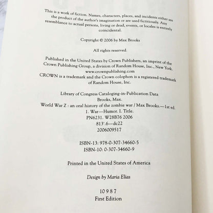 World War Z by Max Brooks [FIRST EDITION] 2006 • Crown