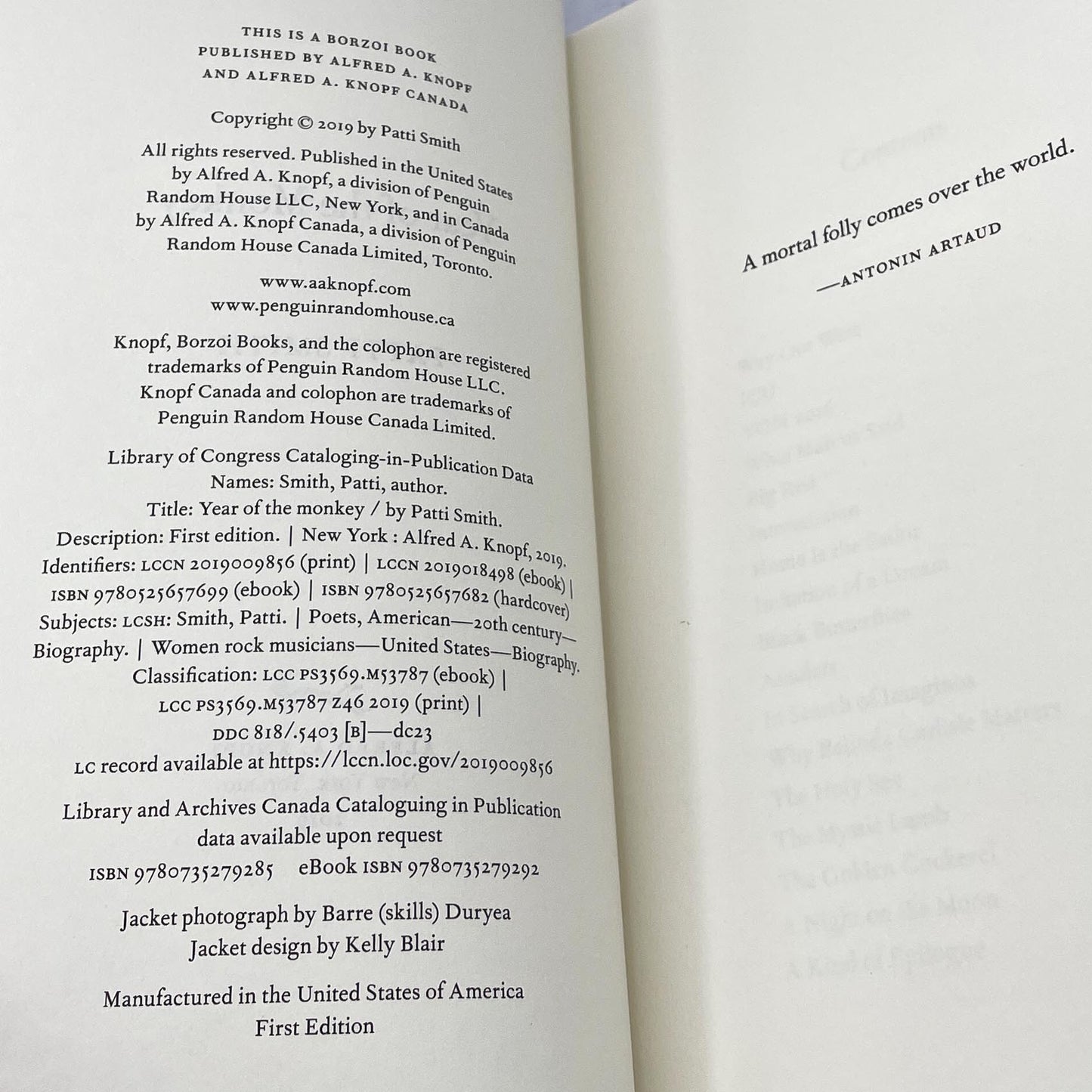 Year of the Monkey by Patti Smith [FIRST EDITION • FIRST PRINTING] 2019 • Knopf