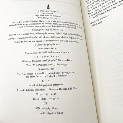 The Yeats Reader edited by Richard J. Finneran [FIRST PAPERBACK PRINTING] 1997 • Scribner