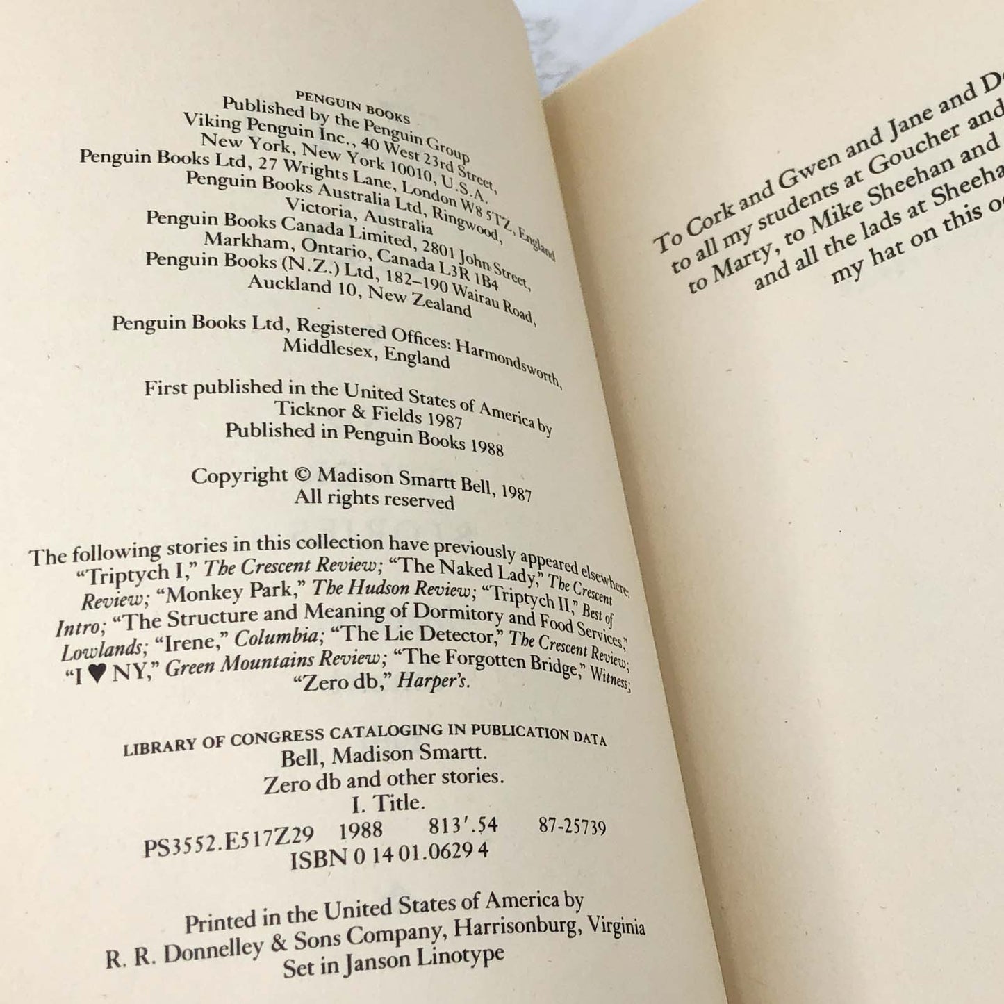 ZERO db + Other Stories by Madison Smartt Bell [FIRST PAPERBACK PRINTING] 1988 • Penguin