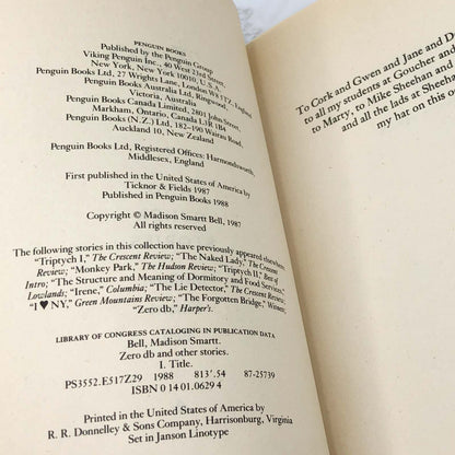 ZERO db + Other Stories by Madison Smartt Bell [FIRST PAPERBACK PRINTING] 1988 • Penguin