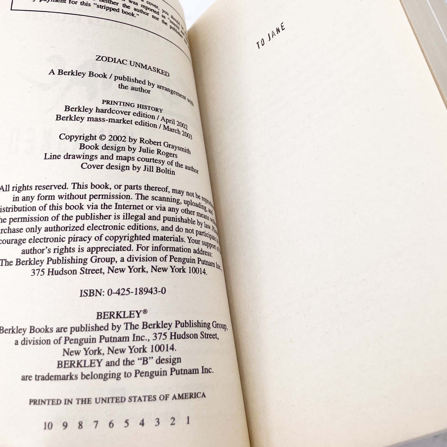 Zodiac Unmasked: The Identity of America's Most Elusive Serial Killer Revealed by Robert Graysmith [FIRST PAPERBACK PRINTING] 2003 •Berkley