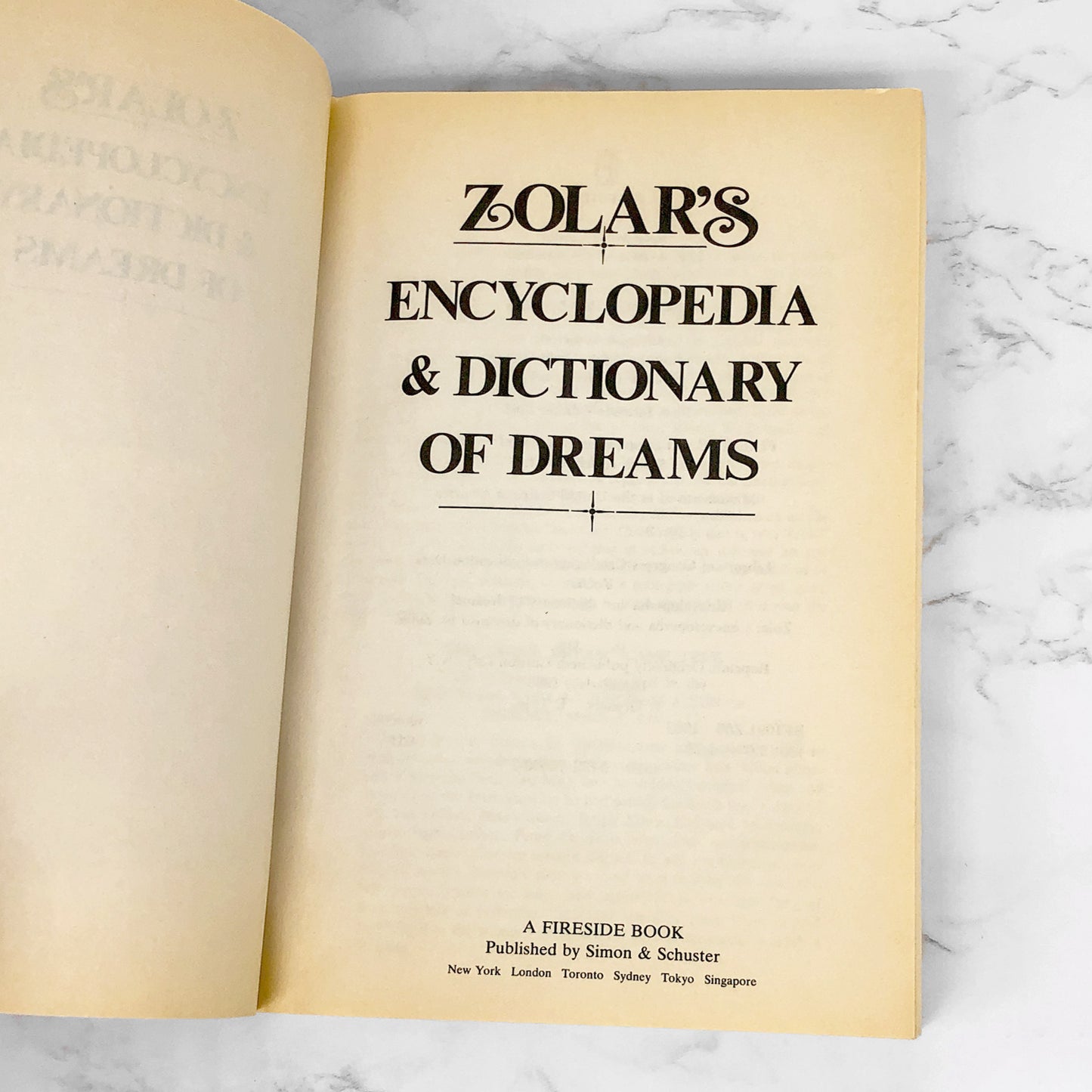 Zolar's Encyclopedia and Dictionary of Dreams [TRADE PAPERBACK RE-ISSUE] 1992 • Fireside