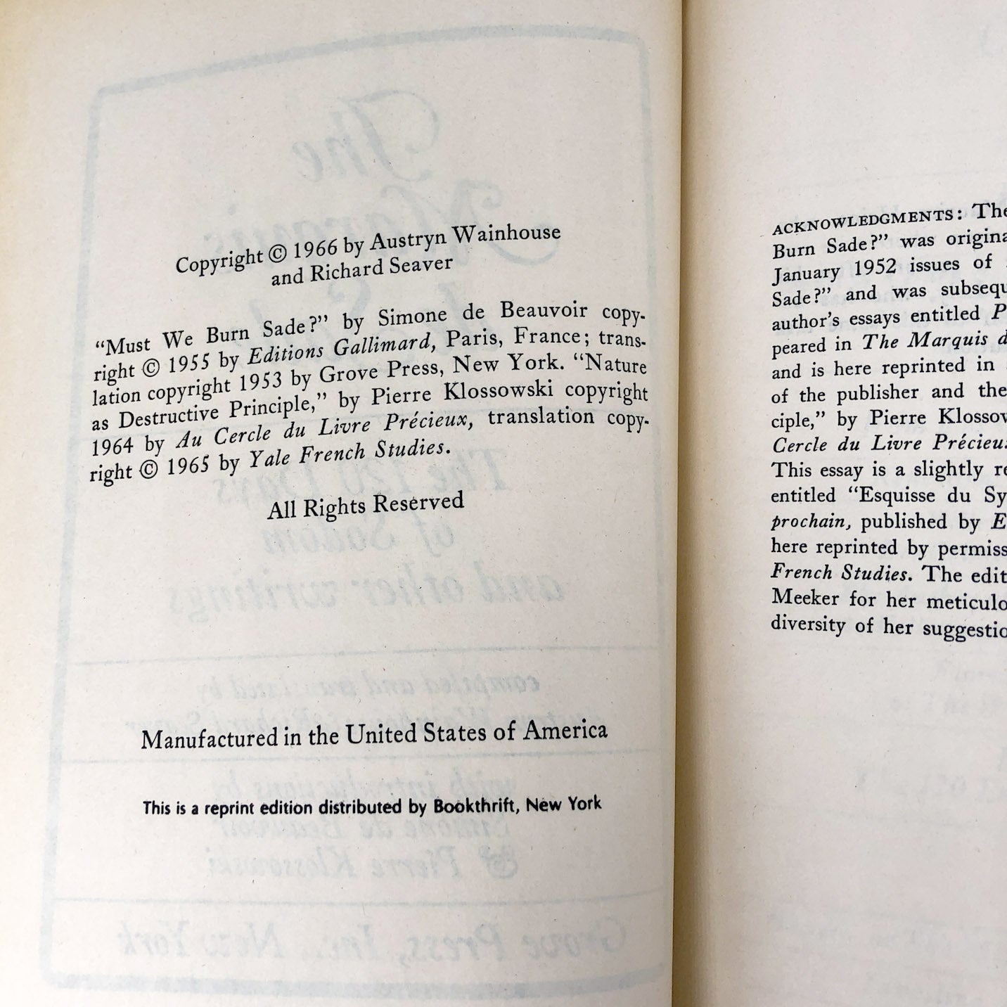 The 120 Days of Sodom & Other Writings by The Marquis de Sade [FIRST AMERICAN EDITION] 1966