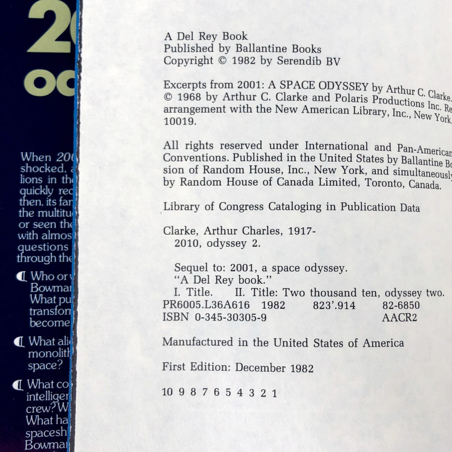 2010 : Odyssey Two by Arthur C. Clarke [FIRST EDITION • FIRST PRINTING] 1982