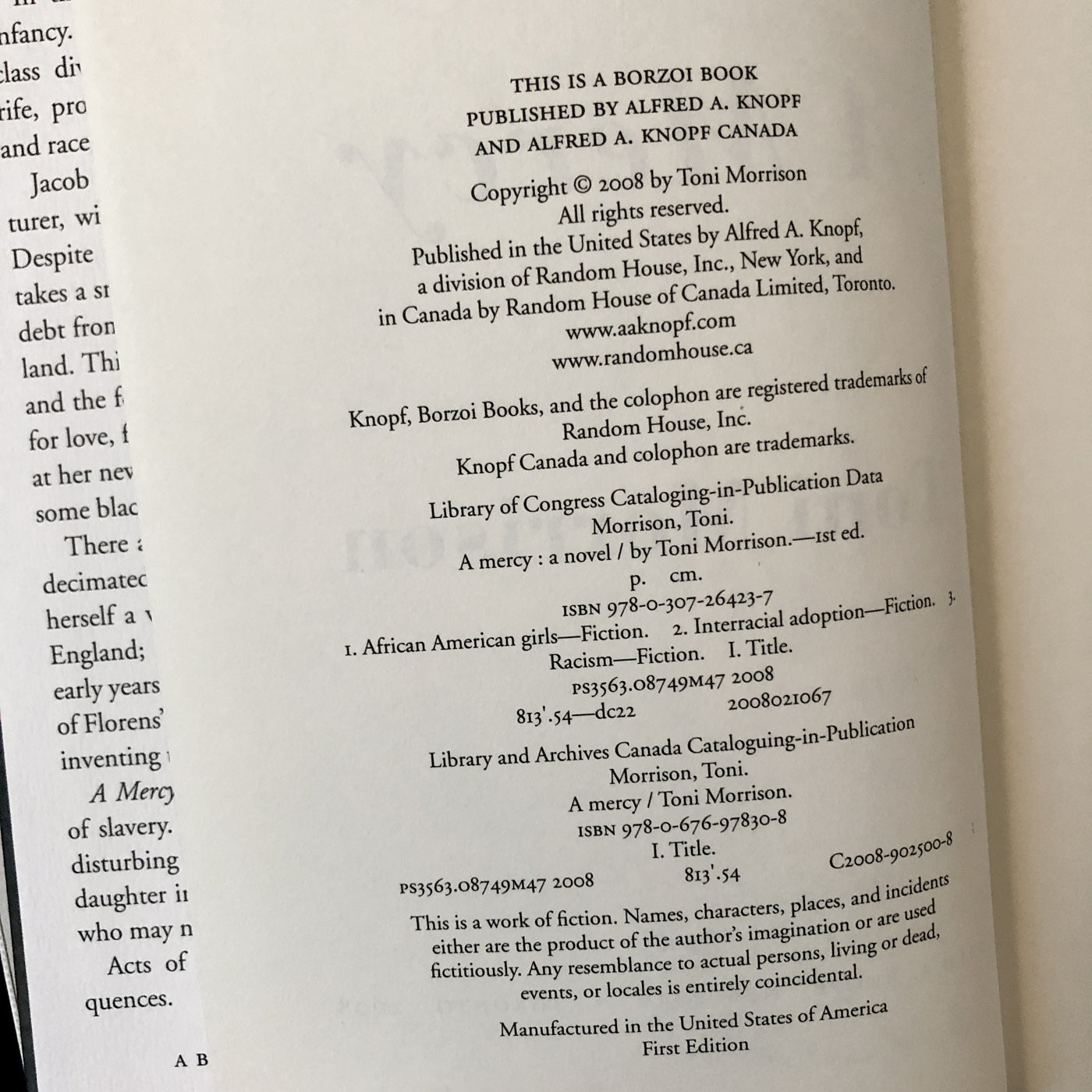 A Mercy by Toni Morrison [FIRST EDITION / FIRST PRINTING]