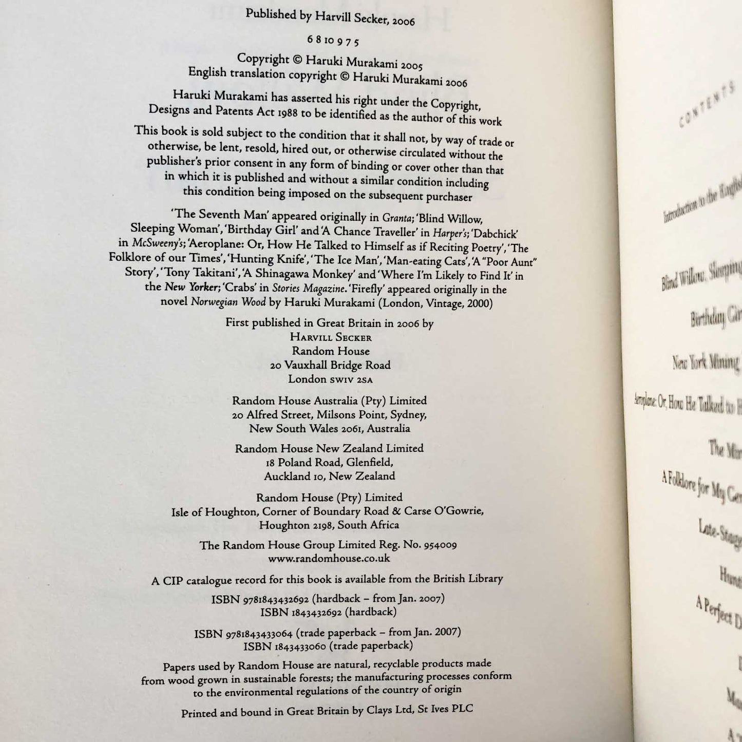 Blind Willow Sleeping Woman by Haruki Murakami [U.K. TRADE PAPERBACK] 2006