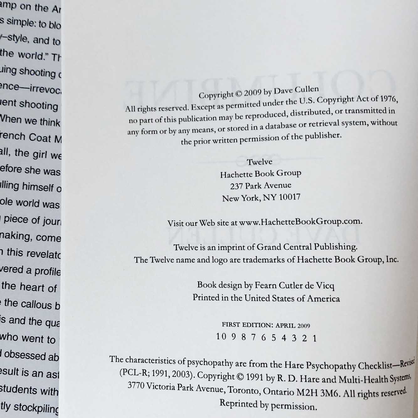 Columbine by Dave Cullen [FIRST EDITION • FIRST PRINTING] 2009