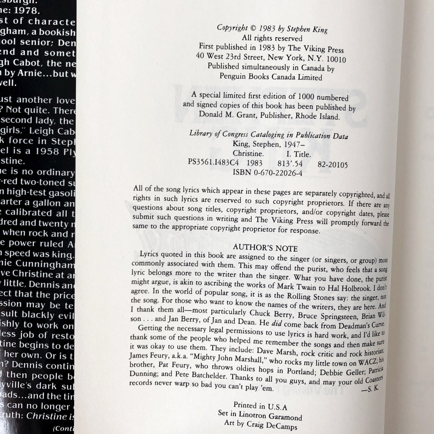 Christine by Stephen King [FIRST BOOK CLUB EDITION / 1983]