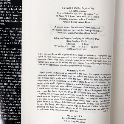Christine by Stephen King [FIRST BOOK CLUB EDITION / 1983]