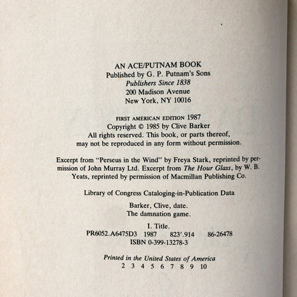 The Damnation Game by Clive Barker [SIGNED FIRST EDITION] - Bookshop Apocalypse