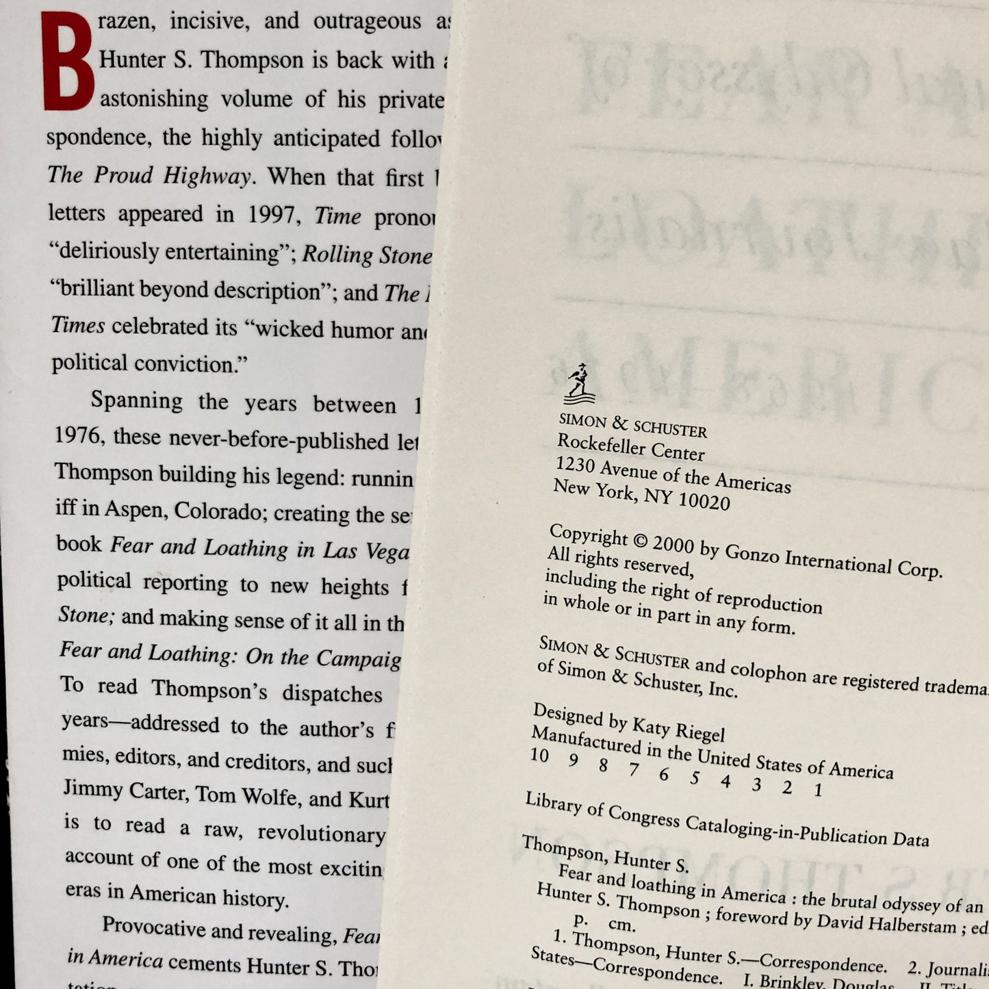 Fear and Loathing in America by Hunter S. Thompson [FIRST EDITION] - Bookshop Apocalypse