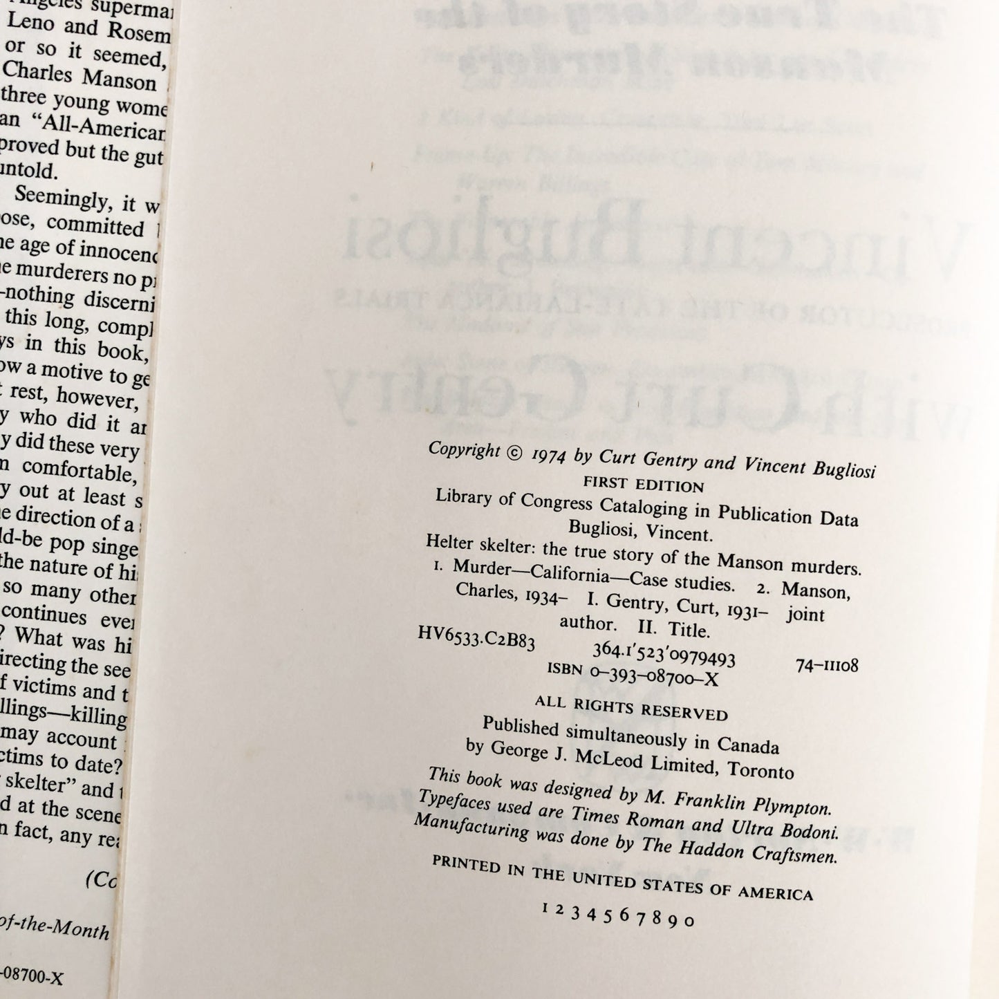 Helter Skelter: The True Story of The Manson Murders by Vincent Bugliosi [FIRST EDITION / FIRST PRINTING]