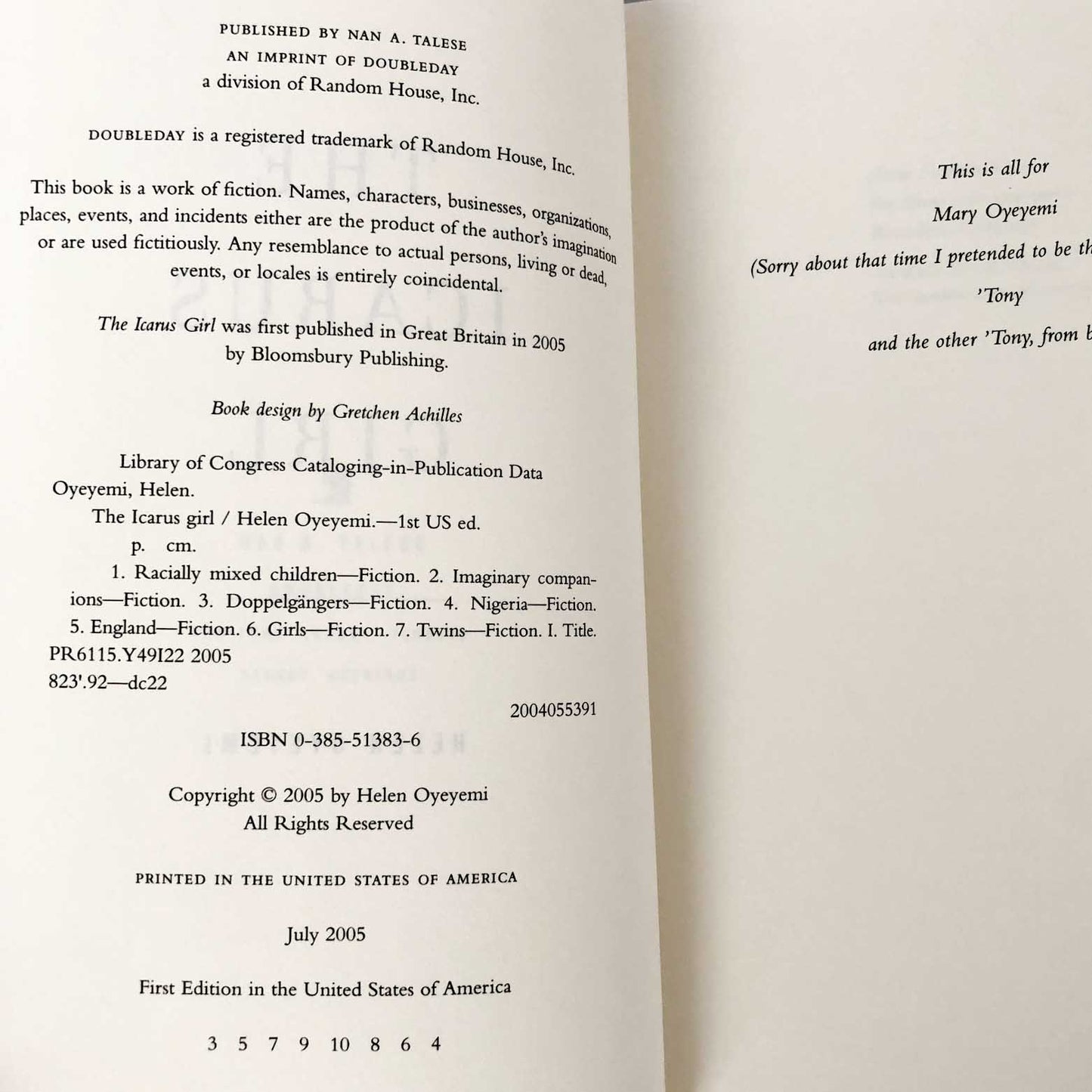 The Icarus Girl by Helen Oyeyemi [U.S. FIRST EDITION] 2005 • Doubleday