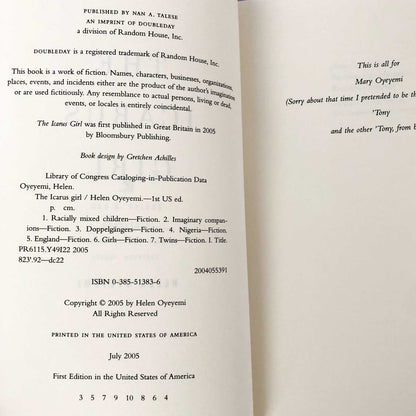 The Icarus Girl by Helen Oyeyemi [U.S. FIRST EDITION] 2005 • Doubleday