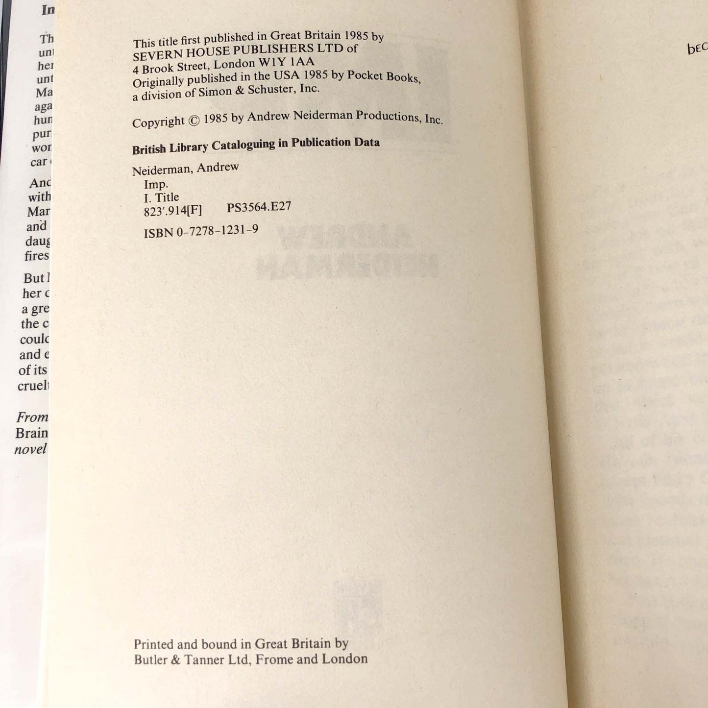 IMP by Andrew Neiderman [U.K. HARDCOVER FIRST EDITION] 1985 • Severn House