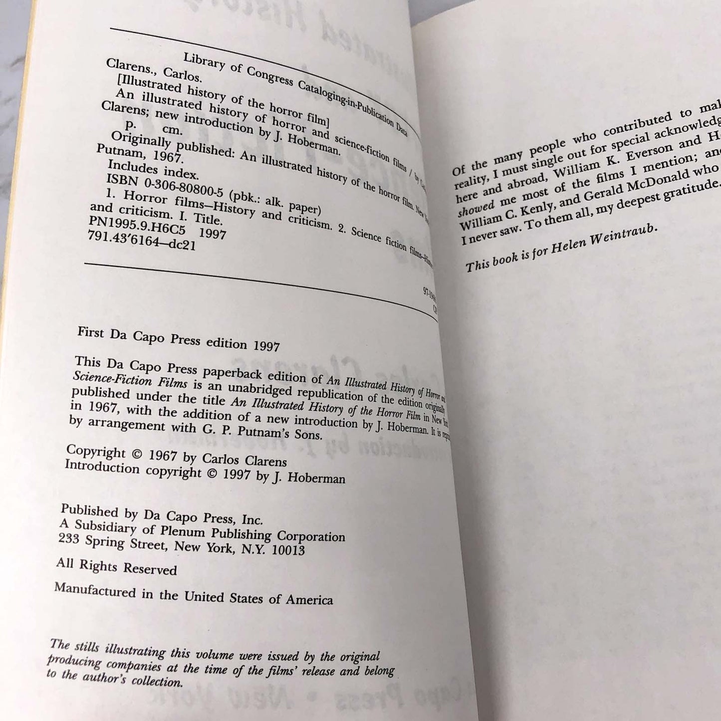 An Illustrated History of Horror & Science Fiction Films by Carlos Clarens [TRADE PAPERRBACK] 1997 • Da Capo