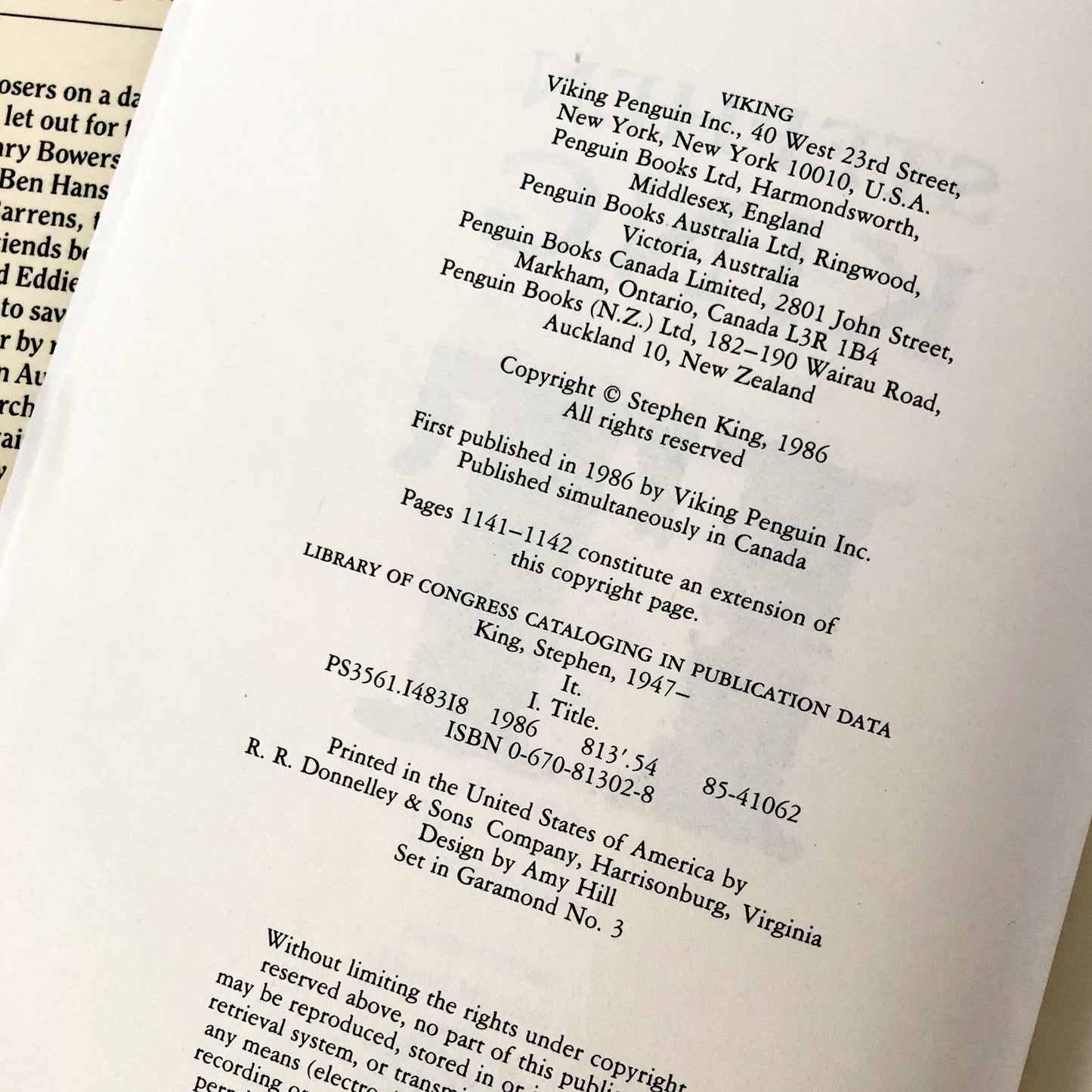 IT by Stephen King [FIRST EDITION • FIRST PRINTING] 1986 • Viking