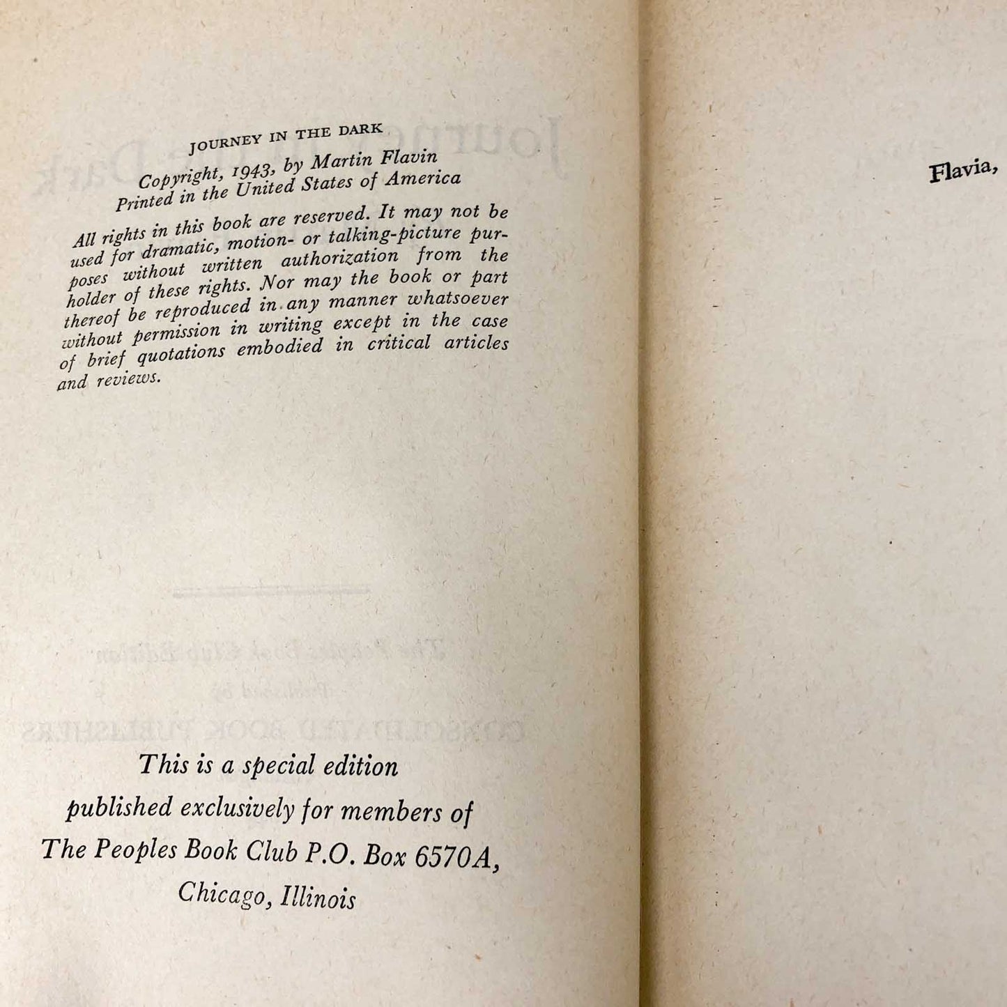 Journey in the Dark by Martin Flavin [1944 HARDCOVER] The People's Book Club