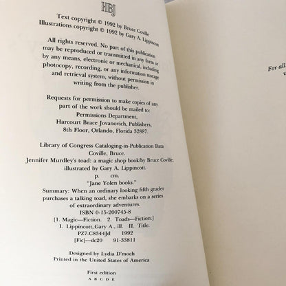 Jennifer Murdley's Toad by Bruce Coville [FIRST EDITION / FIRST PRINTING]