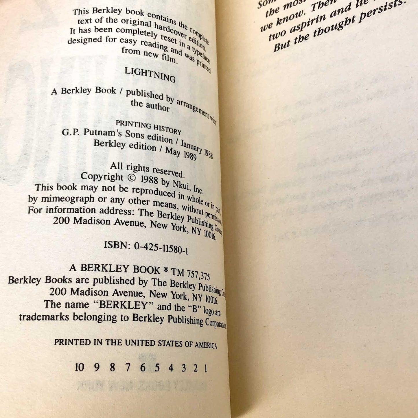 Lightning by Dean Koontz [FIRST PAPERBACK PRINTING] 1989 • Berkley