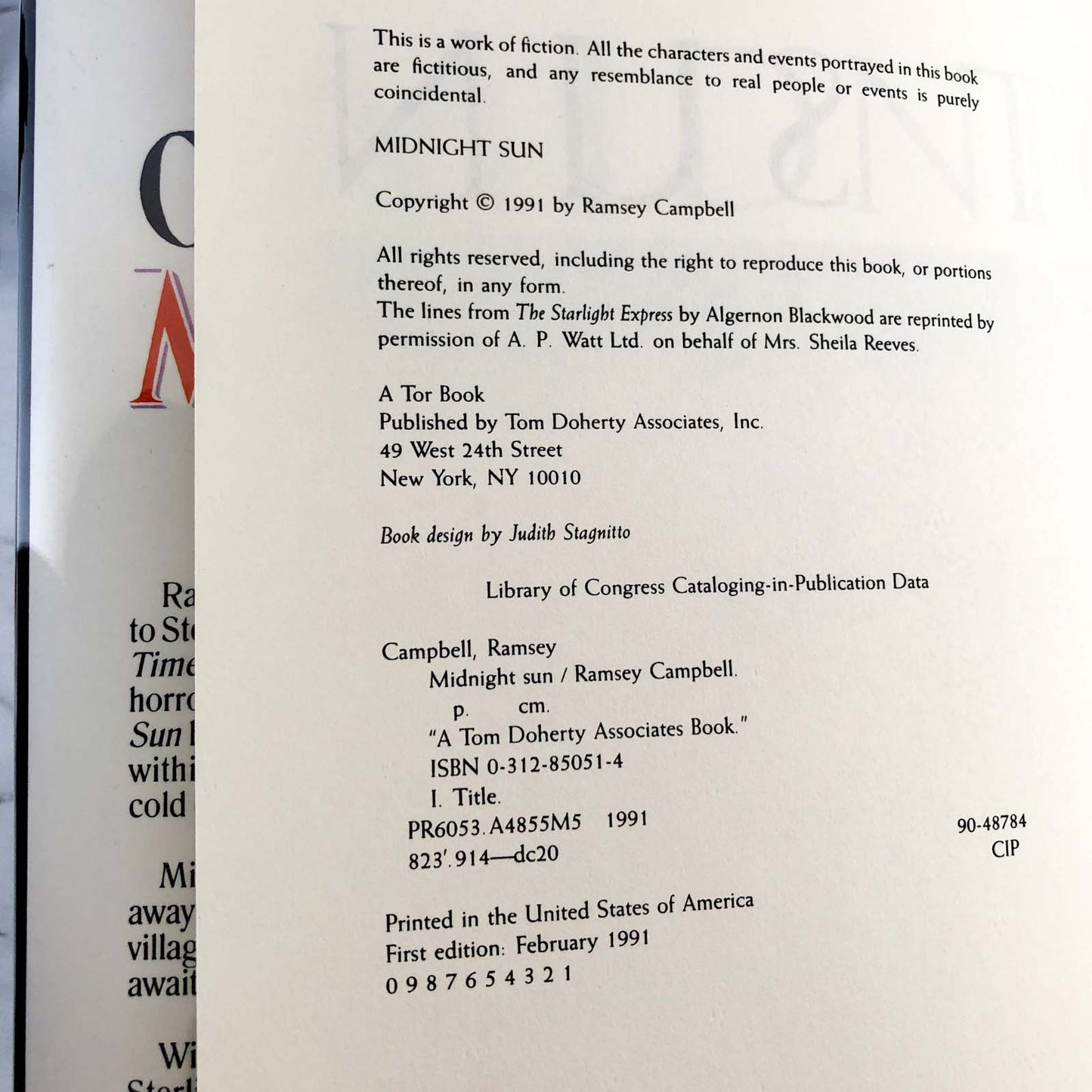 Midnight Sun by Ramsey Campbell [FIRST EDITION • FIRST PRINTING] 1991 • TOR Horror