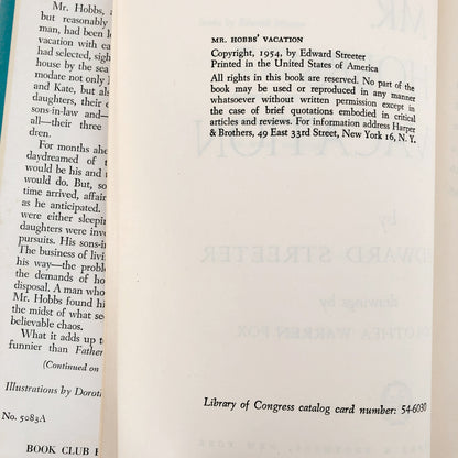 Mr Hobbs Vacation by Edward Streeter [BOOK CLUB EDITION / 1954]