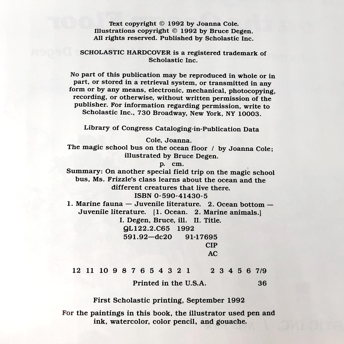 The Magic School Bus On the Ocean Floor by Joanna Cole [FIRST EDITION • FIRST PRINTING] 1992