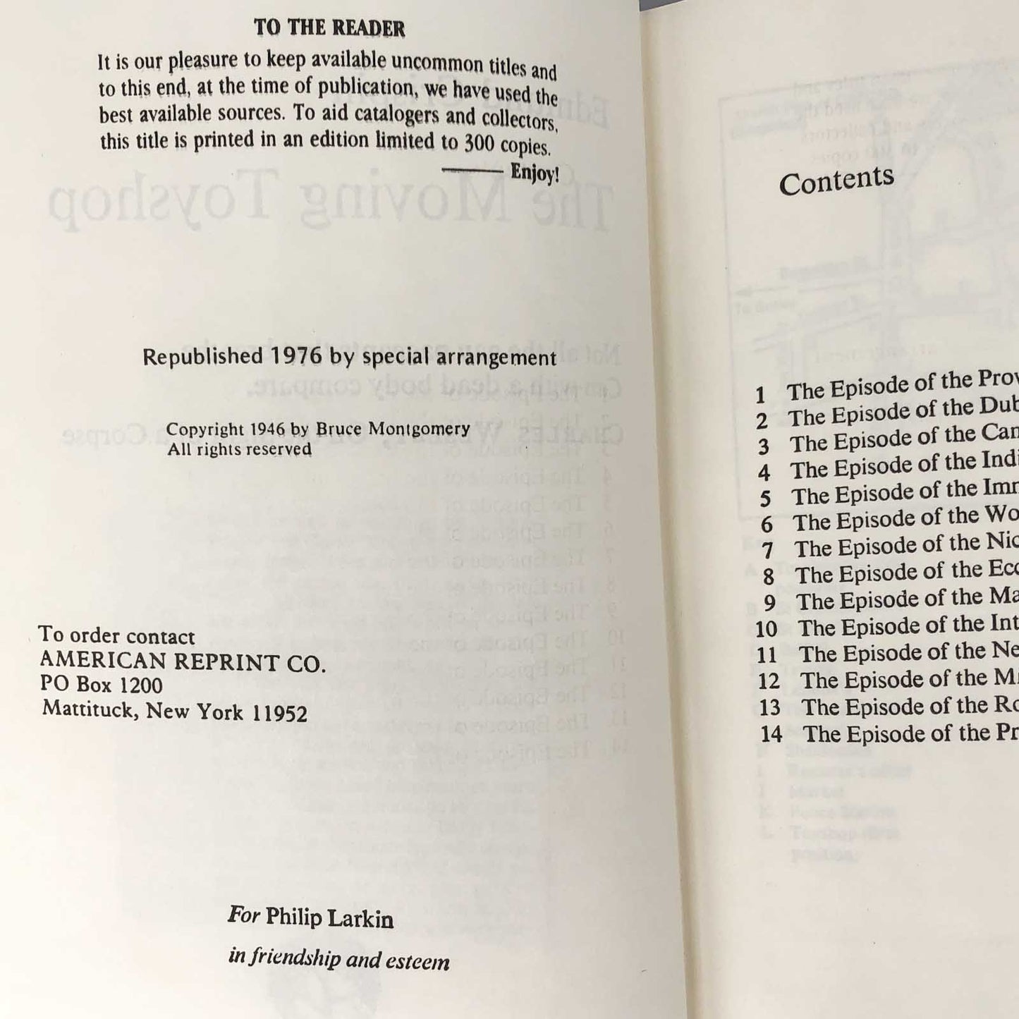 The Moving Toyshop by Edmund Crispin [1976 HARDCOVER] 1/300 ❧ The American Reprint Company