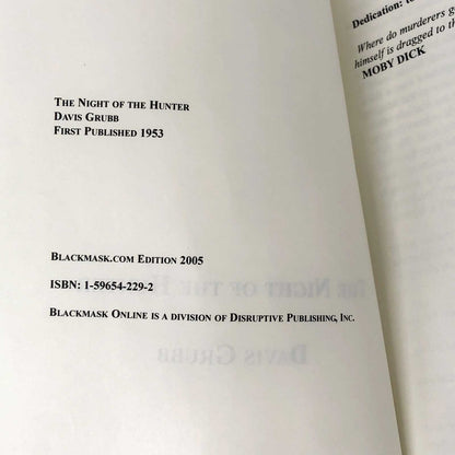 The Night Of The Hunter by Davis Grubb [TRADE PAPERBACK RE-ISSUE] 2005 • Blackmask