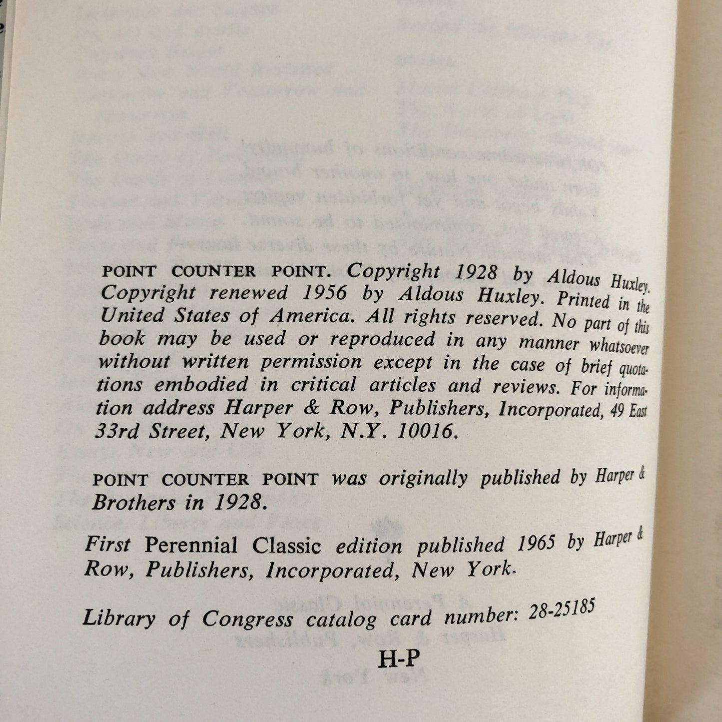 Point Counter Point by Aldous Huxley [1965 PERENNIAL HARDCOVER]
