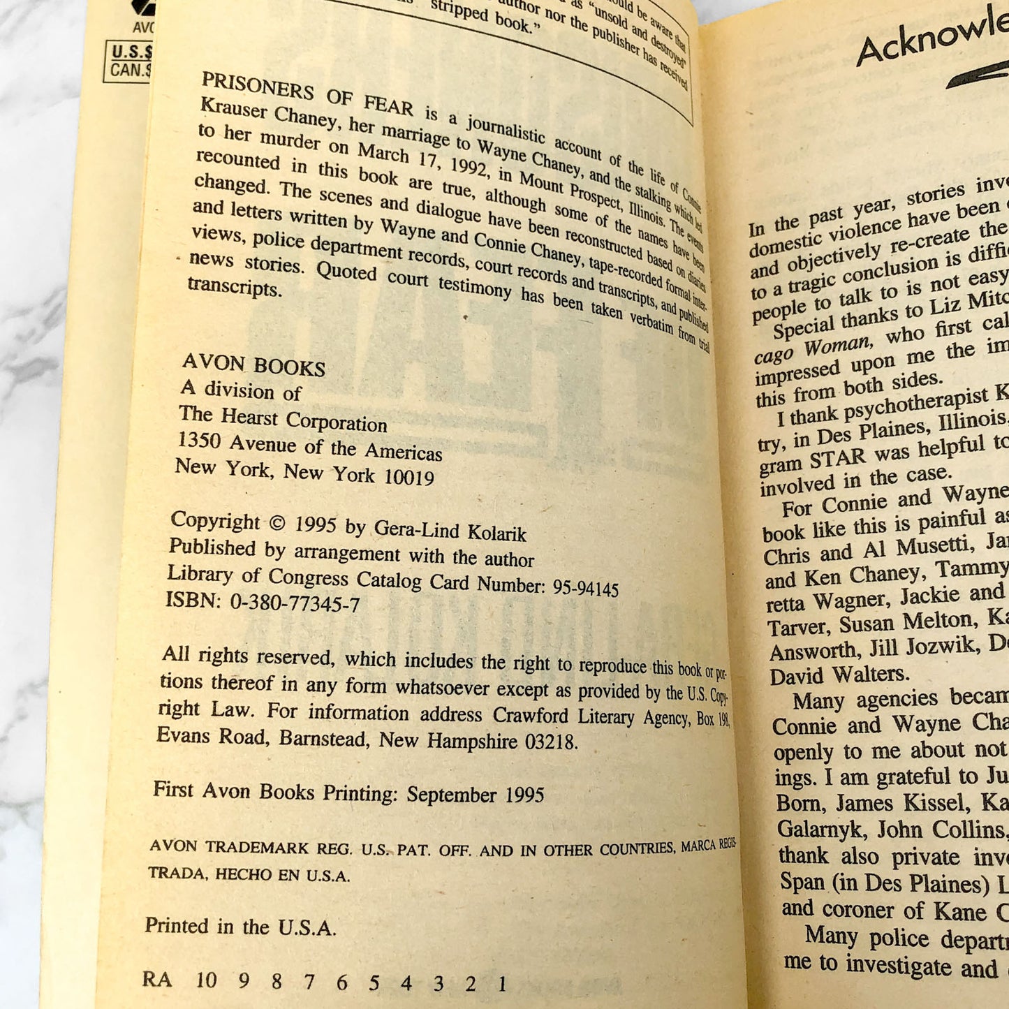 Prisoners of Fear by Gera Lind Kolarik [FIRST PAPERBACK PRINTING] 1995 • Avon True Crime