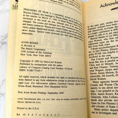 Prisoners of Fear by Gera Lind Kolarik [FIRST PAPERBACK PRINTING] 1995 • Avon True Crime