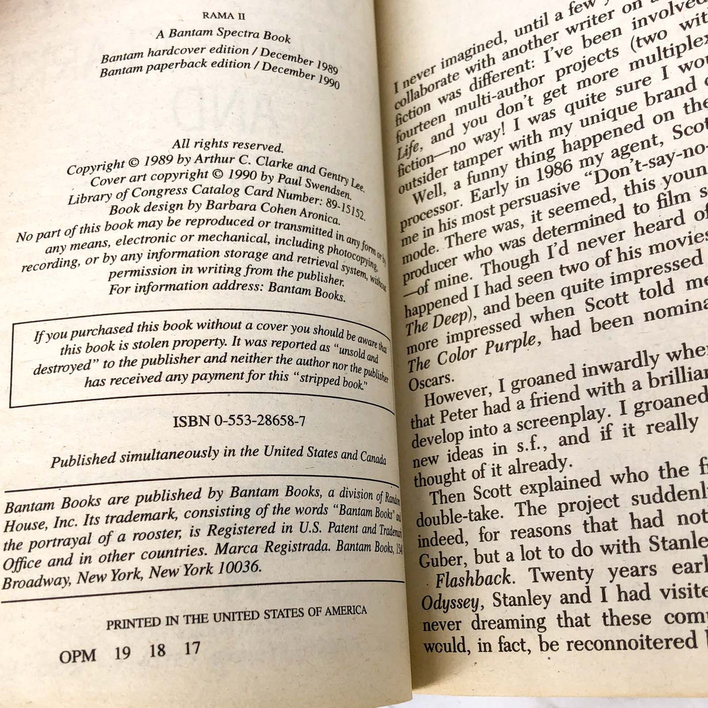 RAMA II by Arthur C. Clarke & Gentry Lee [FIRST PAPERBACK EDITION] 1990