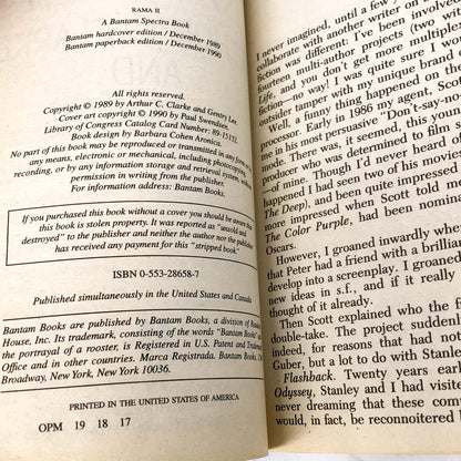 RAMA II by Arthur C. Clarke & Gentry Lee [FIRST PAPERBACK EDITION] 1990