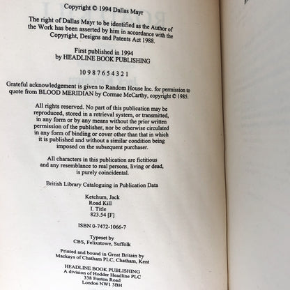 Road Kill by Jack Ketchum [U.K. FIRST EDITION] 1994 ❧ Headline