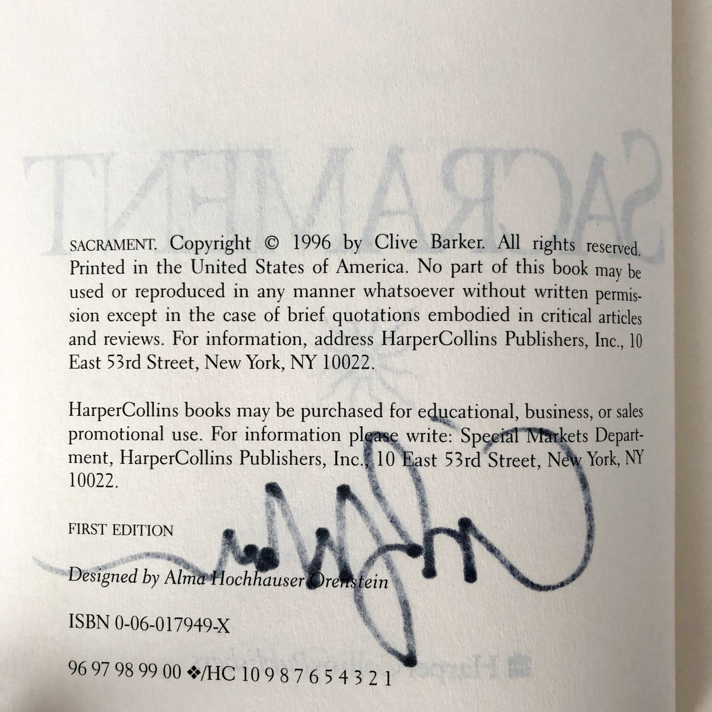 Sacrament by Clive Barker SIGNED! [FIRST EDITION]