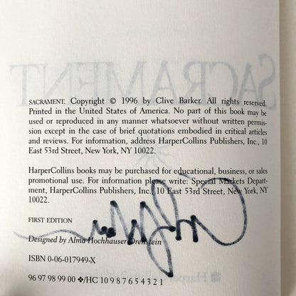 Sacrament by Clive Barker SIGNED! [FIRST EDITION]
